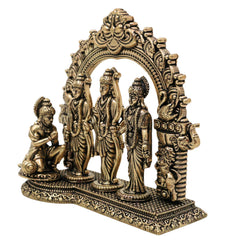 Brass Ram Darbar Murti, Handcrafted Shri Ram Parivar Idol with Sita Lakshman Hanuman, Traditional Pooja Vigraha for Home Mandir & Sacred Decor, Gold, 4 Inch, 1 Piece