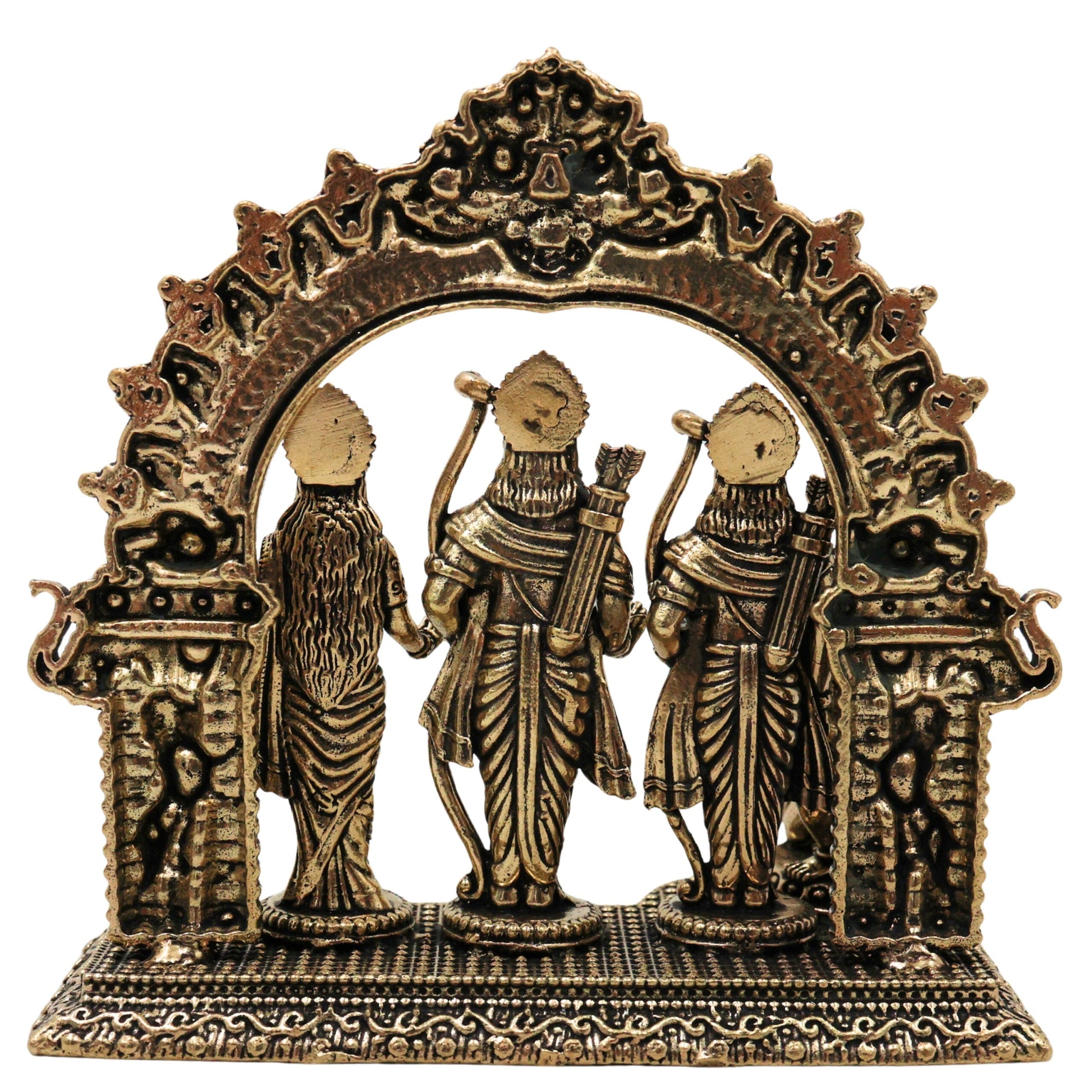 Brass Ram Darbar Murti, Handcrafted Shri Ram Parivar Idol with Sita Lakshman Hanuman, Traditional Pooja Vigraha for Home Mandir & Sacred Decor, Gold, 4 Inch, 1 Piece