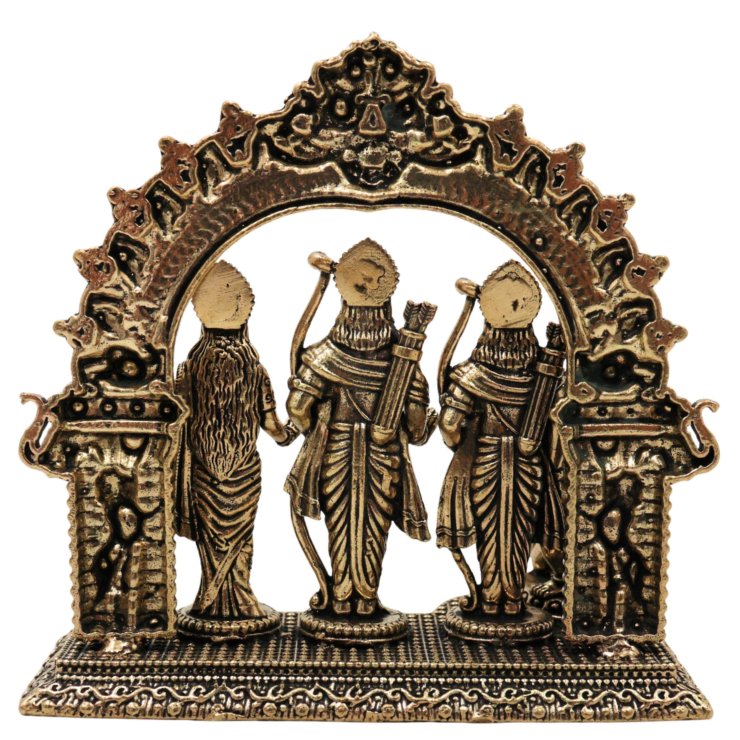 Brass Ram Darbar Murti, Handcrafted Shri Ram Parivar Idol with Sita Lakshman Hanuman, Traditional Pooja Vigraha for Home Mandir & Sacred Decor, Gold, 4 Inch, 1 Piece