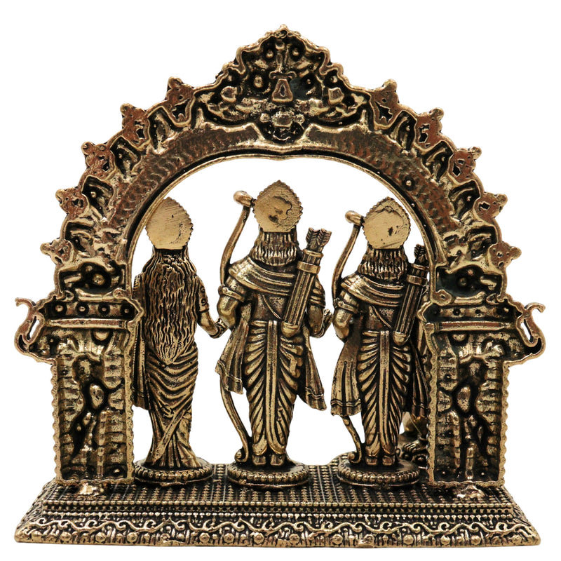 Brass Ram Darbar Murti, Handcrafted Shri Ram Parivar Idol with Sita Lakshman Hanuman, Traditional Pooja Vigraha for Home Mandir & Sacred Decor, Gold, 4 Inch, 1 Piece