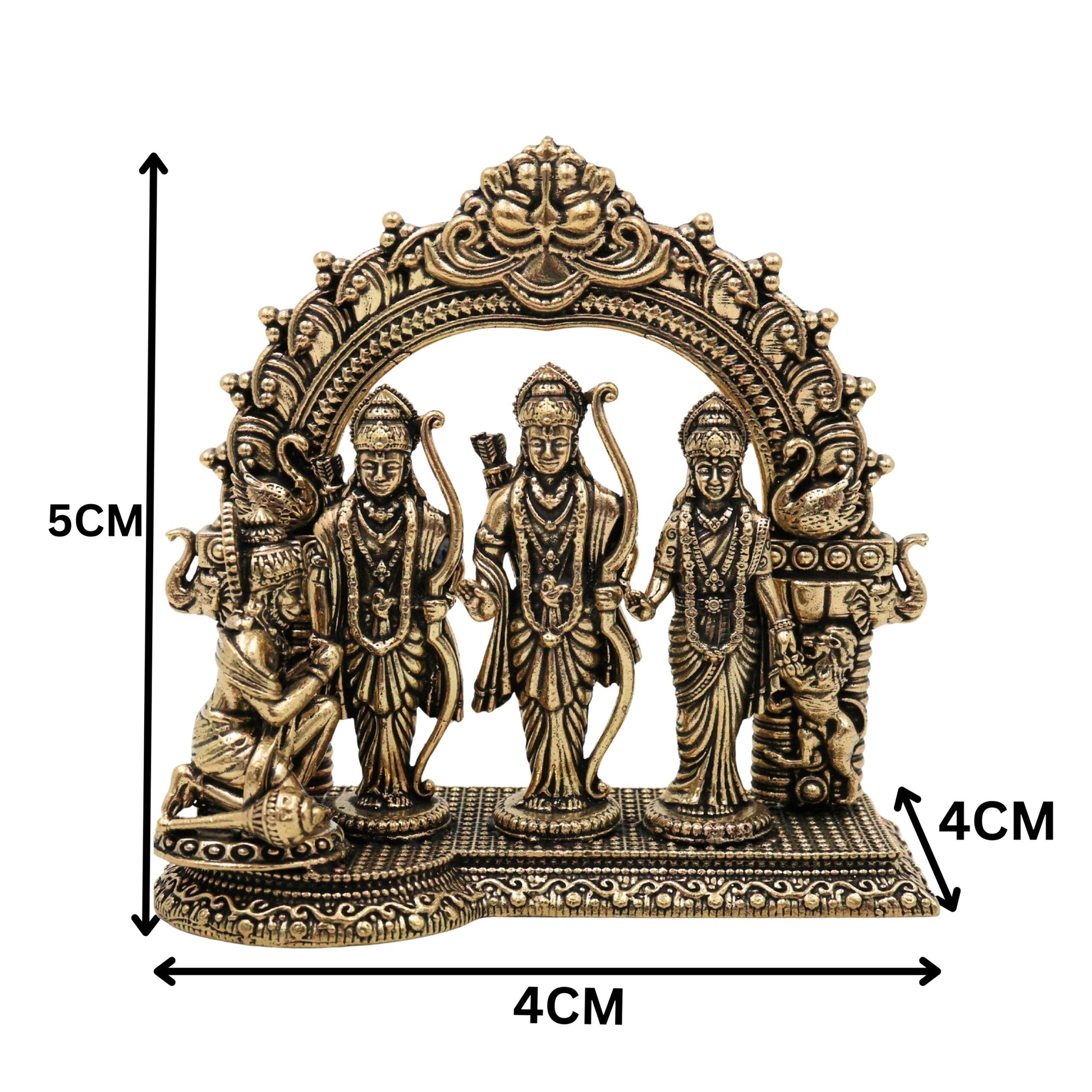 Brass Ram Darbar Murti, Handcrafted Shri Ram Parivar Idol with Sita Lakshman Hanuman, Traditional Pooja Vigraha for Home Mandir & Sacred Decor, Gold, 4 Inch, 1 Piece