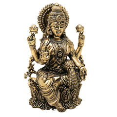 Brass Mahalakshmi Idol Sri Lakshmi Murti Peetal Ashtalakshmi Vigraha Kamala Indira Dhana Gaja Varalakshmi Moorthi for Puja Home Decor Gift, Gold, 4 Inch, 1 Piece