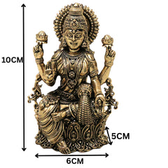 Brass Mahalakshmi Idol Sri Lakshmi Murti Peetal Ashtalakshmi Vigraha Kamala Indira Dhana Gaja Varalakshmi Moorthi for Puja Home Decor Gift, Gold, 4 Inch, 1 Piece