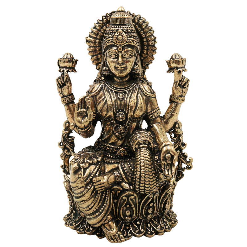 Brass Mahalakshmi Idol, Handcrafted Shri Lakshmi Padmavati Kamala Devi Murti, Pittal Lakshmi Vigraha for Pooja, Home Decor & Auspicious Gifts, Gold, 5 Inch, 1 Piece