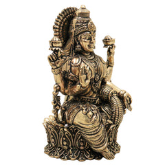 Brass Mahalakshmi Idol, Handcrafted Shri Lakshmi Padmavati Kamala Devi Murti, Pittal Lakshmi Vigraha for Pooja, Home Decor & Auspicious Gifts, Gold, 5 Inch, 1 Piece