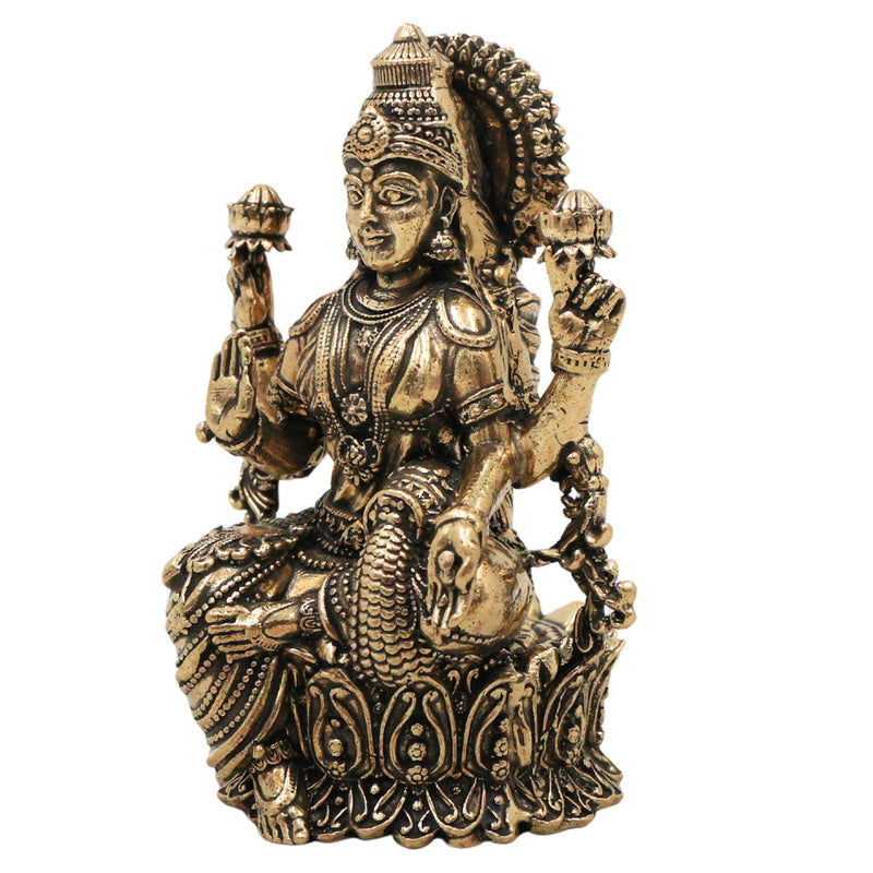 Brass Mahalakshmi Idol, Handcrafted Shri Lakshmi Padmavati Kamala Devi Murti, Pittal Lakshmi Vigraha for Pooja, Home Decor & Auspicious Gifts, Gold, 5 Inch, 1 Piece