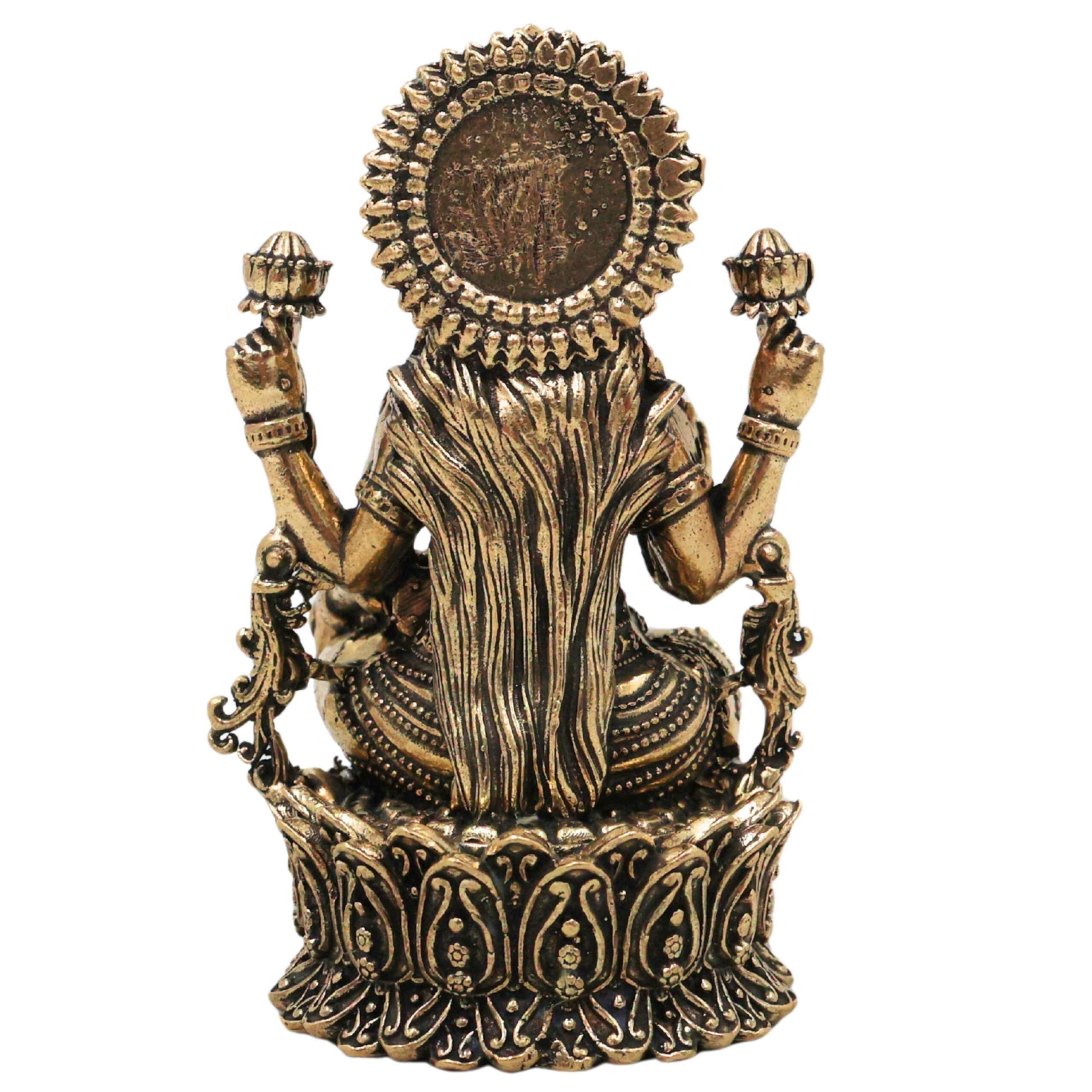Brass Mahalakshmi Idol, Handcrafted Shri Lakshmi Devi Murti, Kamala Padmavati Indira Bhargavi Vigraha for Pooja Home Decor Gifts, Gold, 3 Inch, 1 Piece