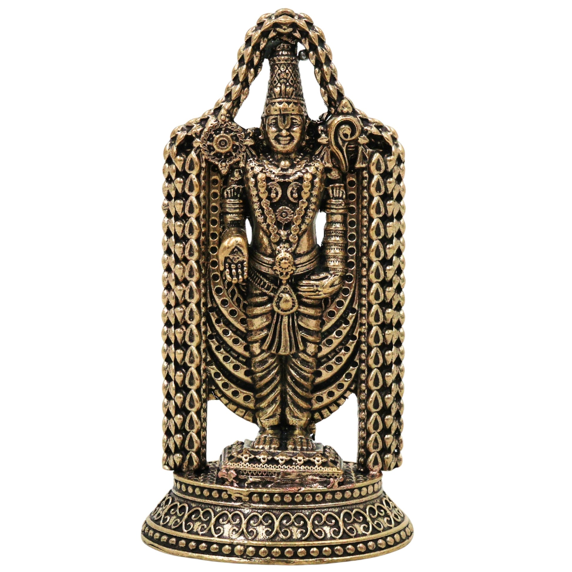 Brass Venkateshwara Balaji Idol, Handcrafted Tirupati Balaji Srinivasa Govinda Murti for Pooja, Home Decor & Gifting, Gold, 3.5 Inch, 1 Piece