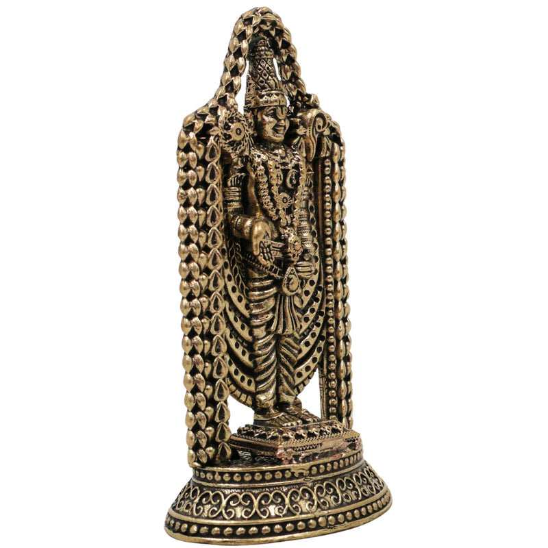 Brass Venkateshwara Balaji Idol, Handcrafted Tirupati Balaji Srinivasa Govinda Murti for Pooja, Home Decor & Gifting, Gold, 3.5 Inch, 1 Piece