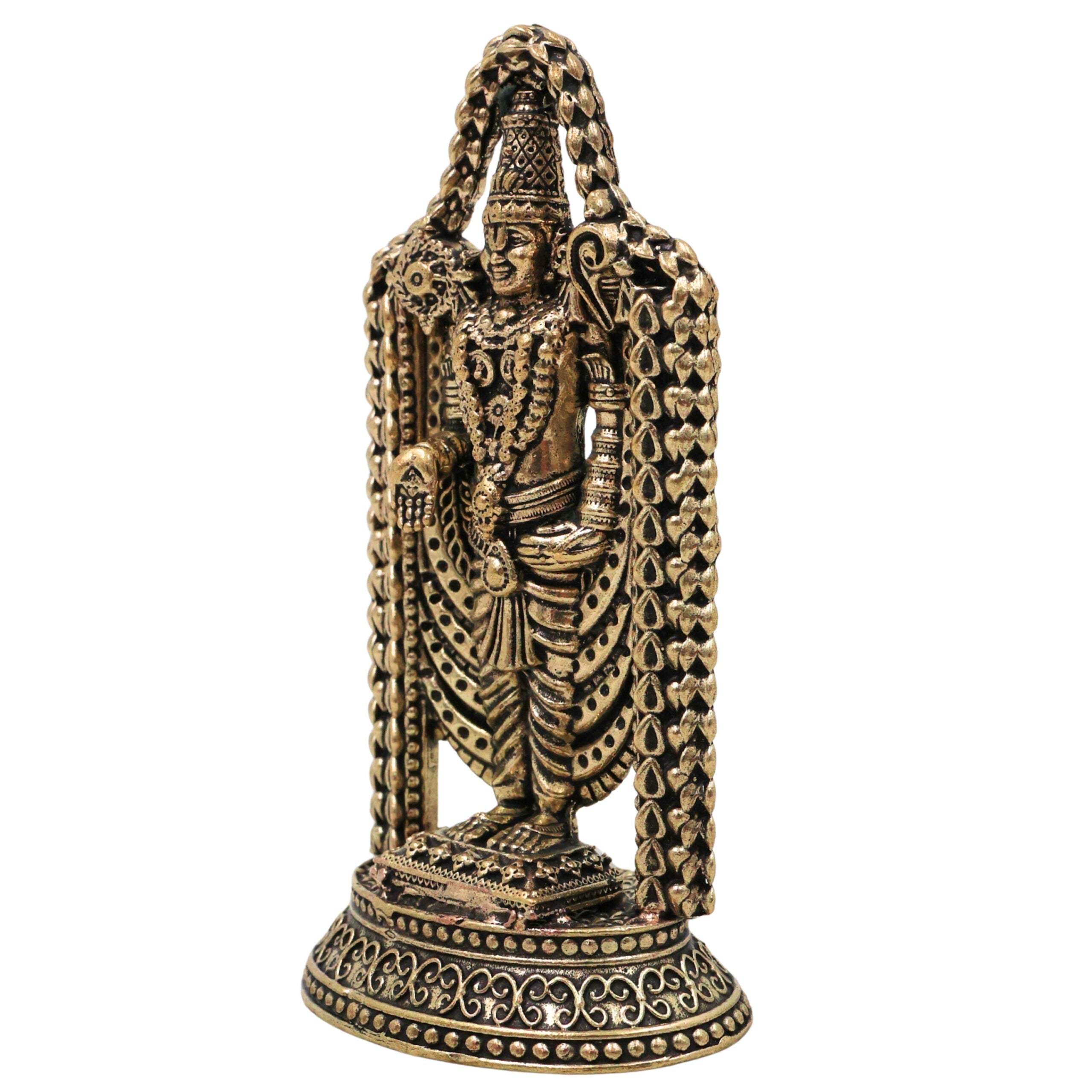 Brass Venkateshwara Balaji Idol, Handcrafted Tirupati Balaji Srinivasa Govinda Murti for Pooja, Home Decor & Gifting, Gold, 3.5 Inch, 1 Piece