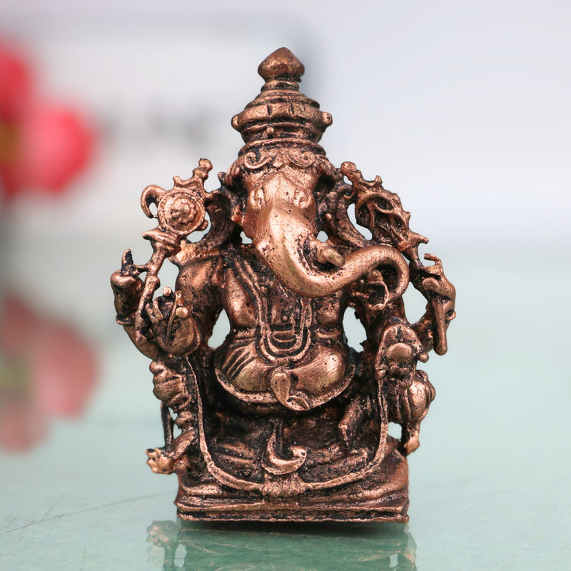 Copper Ganesha Idol, Handcrafted Tamra Ganapati Vinayaka Siddhivinayaka Vigraham Murti for Pooja, Home Decor & Spiritual Gifting, Brown, 3 Inch, 1 Piece