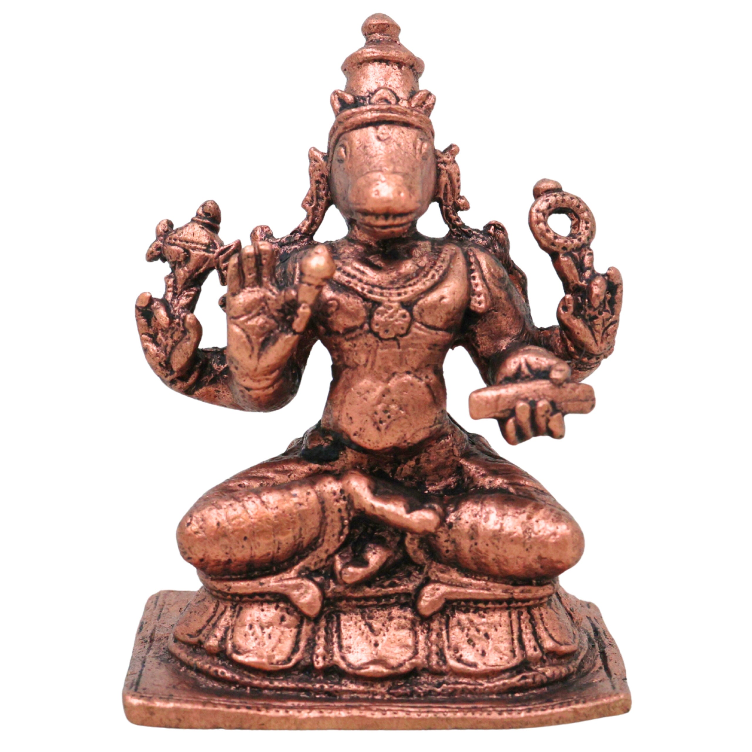 Copper Hayagriva Idol, Handcrafted Sri Hayagriva Swamy Tamraloha Vigraham, Hayagreeva Vishnu Jnana Devata Murti for Pooja, Home Decor & Gifts, Brown, 2.5 Inch, 1 Piece