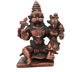 Copper Lakshmi Narasimha Idol, Handcrafted Tamra Lakshmi Narasimhar Swamy Murti, Sri Narasimha Nrusimha Vigraham for Puja, Home Decor & Sacred Gifts, Brown, 2 Inch, 1 Piece