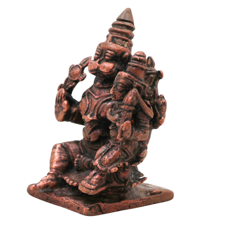 Copper Lakshmi Narasimha Idol, Handcrafted Tamra Lakshmi Narasimhar Swamy Murti, Sri Narasimha Nrusimha Vigraham for Puja, Home Decor & Sacred Gifts, Brown, 2 Inch, 1 Piece