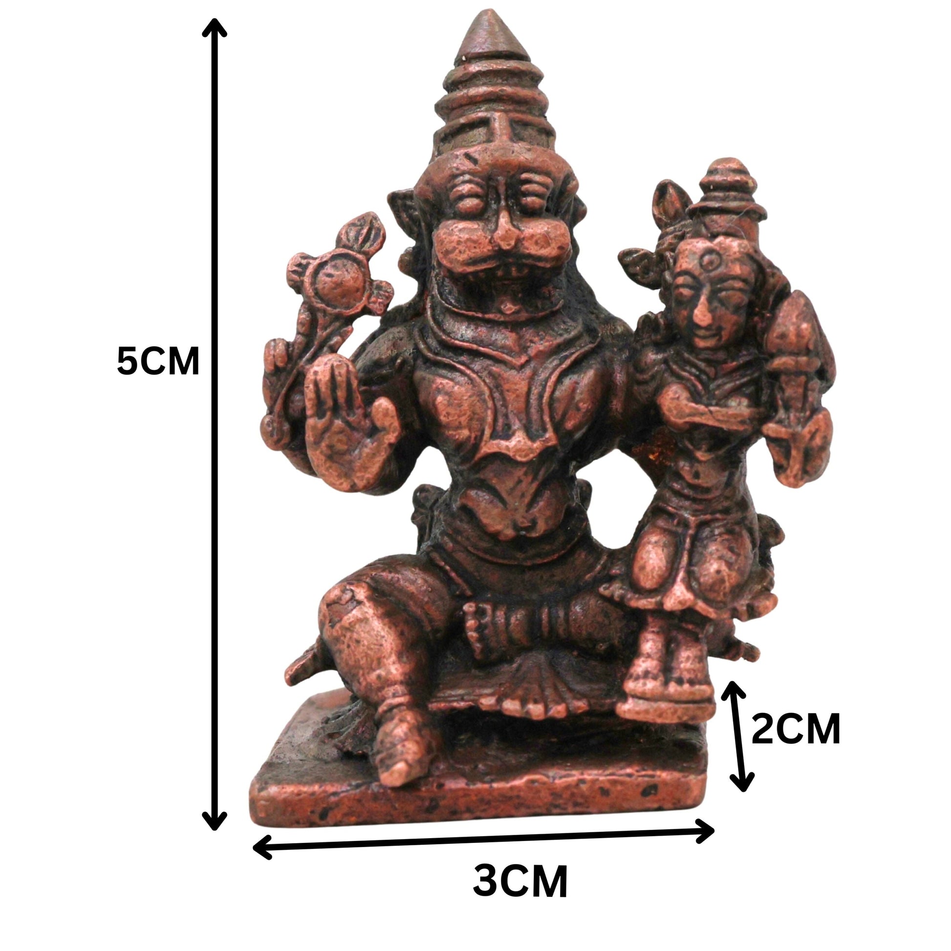 Copper Lakshmi Narasimha Idol, Handcrafted Tamra Lakshmi Narasimhar Swamy Murti, Sri Narasimha Nrusimha Vigraham for Puja, Home Decor & Sacred Gifts, Brown, 2 Inch, 1 Piece