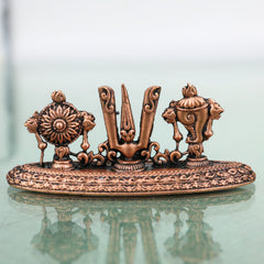 Copper Shankha Chakra Namam Balaji Symbols Idol, Handcrafted Sri Venkateswara Srinivasa Govinda Perumal Thirumal Puja Murti for Home Temple Decor & Gifts, Brown, 1 Inch, 1 Piece