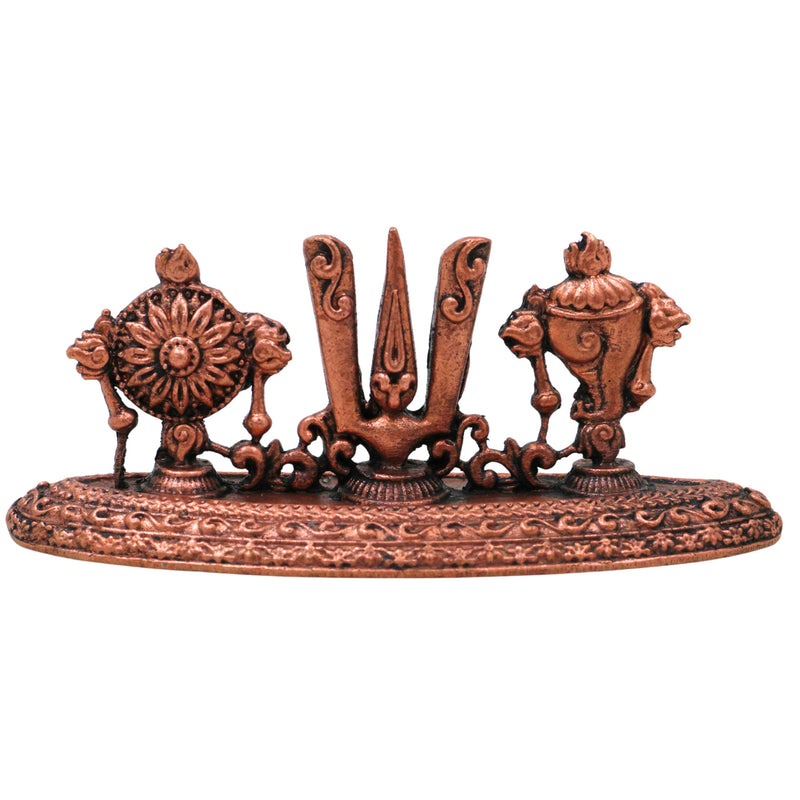 Copper Shankha Chakra Namam Balaji Symbols Idol, Handcrafted Sri Venkateswara Srinivasa Govinda Perumal Thirumal Puja Murti for Home Temple Decor & Gifts, Brown, 1 Inch, 1 Piece