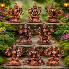 Copper Ashta Lakshmi Idol Set of 8, Handcrafted Tamra Ashtalakshmi Vigraham, Asta Lakshmi Devi Murti for Puja, Home Decor, Temple & Sacred Gifts, Brown, 2.5 Inch, 1 Piece
