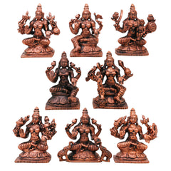 Copper Ashta Lakshmi Idol Set of 8, Handcrafted Tamra Ashtalakshmi Vigraham, Asta Lakshmi Devi Murti for Puja, Home Decor, Temple & Sacred Gifts, Brown, 2.5 Inch, 1 Piece