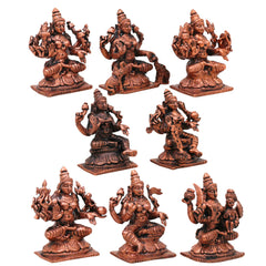 Copper Ashta Lakshmi Idol Set of 8, Handcrafted Tamra Ashtalakshmi Vigraham, Asta Lakshmi Devi Murti for Puja, Home Decor, Temple & Sacred Gifts, Brown, 2.5 Inch, 1 Piece