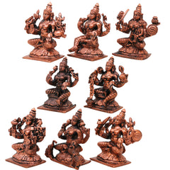 Copper Ashta Lakshmi Idol Set of 8, Handcrafted Tamra Ashtalakshmi Vigraham, Asta Lakshmi Devi Murti for Puja, Home Decor, Temple & Sacred Gifts, Brown, 2.5 Inch, 1 Piece