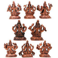 Copper Ashta Lakshmi Idol Set of 8, Handcrafted Tamra Ashtalakshmi Vigraham, Asta Lakshmi Devi Murti for Puja, Home Decor, Temple & Sacred Gifts, Brown, 2.5 Inch, 1 Piece