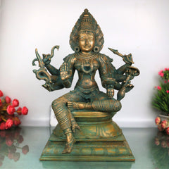 Bronze Mariamman Idol, Handcrafted Mariamma Devi, Mariyamma Amman, South Indian Shakti Goddess Vigraham for Temple & Pooja, Brown, 19.5 Inch, 1 Piece