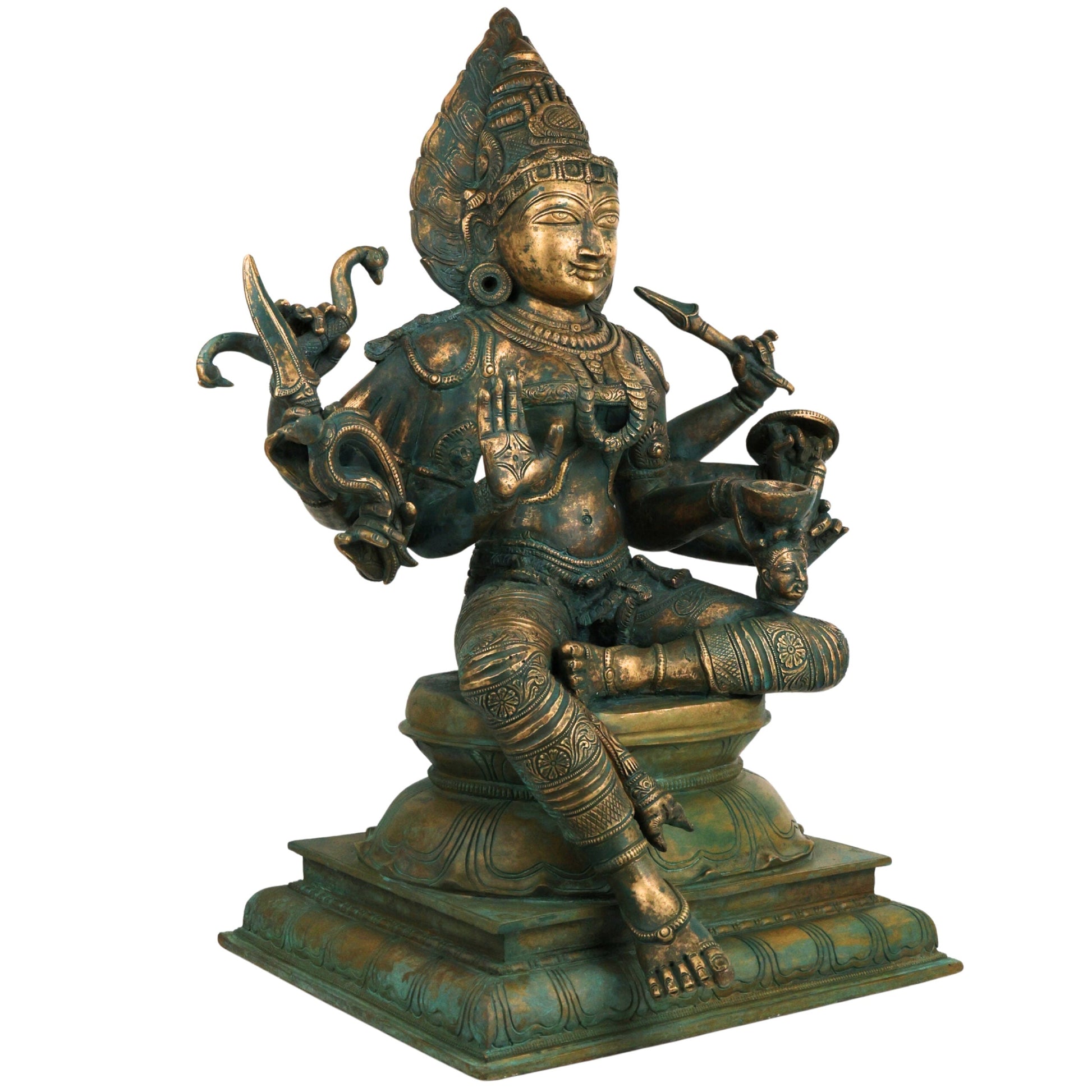 Bronze Mariamman Idol, Handcrafted Mariamma Devi, Mariyamma Amman, South Indian Shakti Goddess Vigraham for Temple & Pooja, Brown, 19.5 Inch, 1 Piece