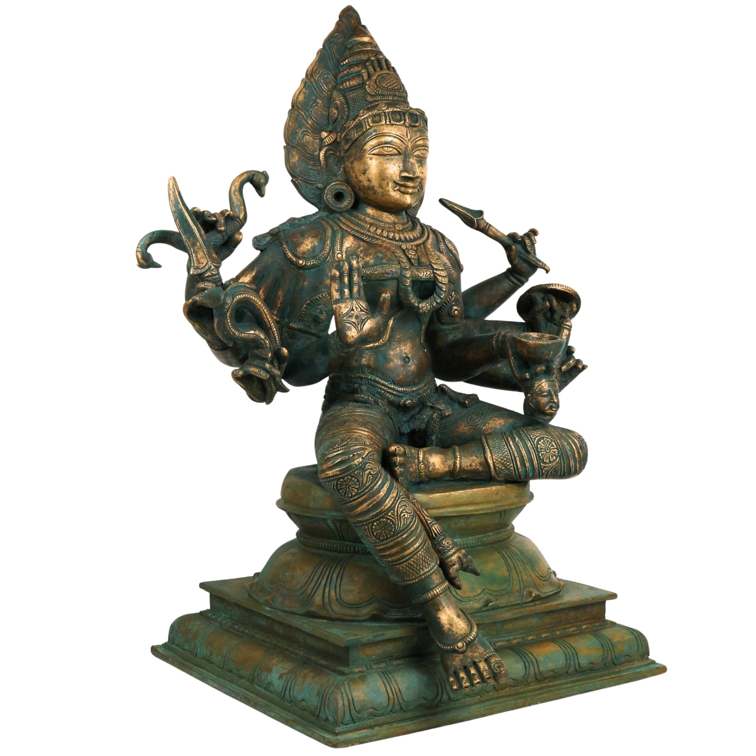 Bronze Mariamman Idol, Handcrafted Mariamma Devi, Mariyamma Amman, South Indian Shakti Goddess Vigraham for Temple & Pooja, Brown, 19.5 Inch, 1 Piece