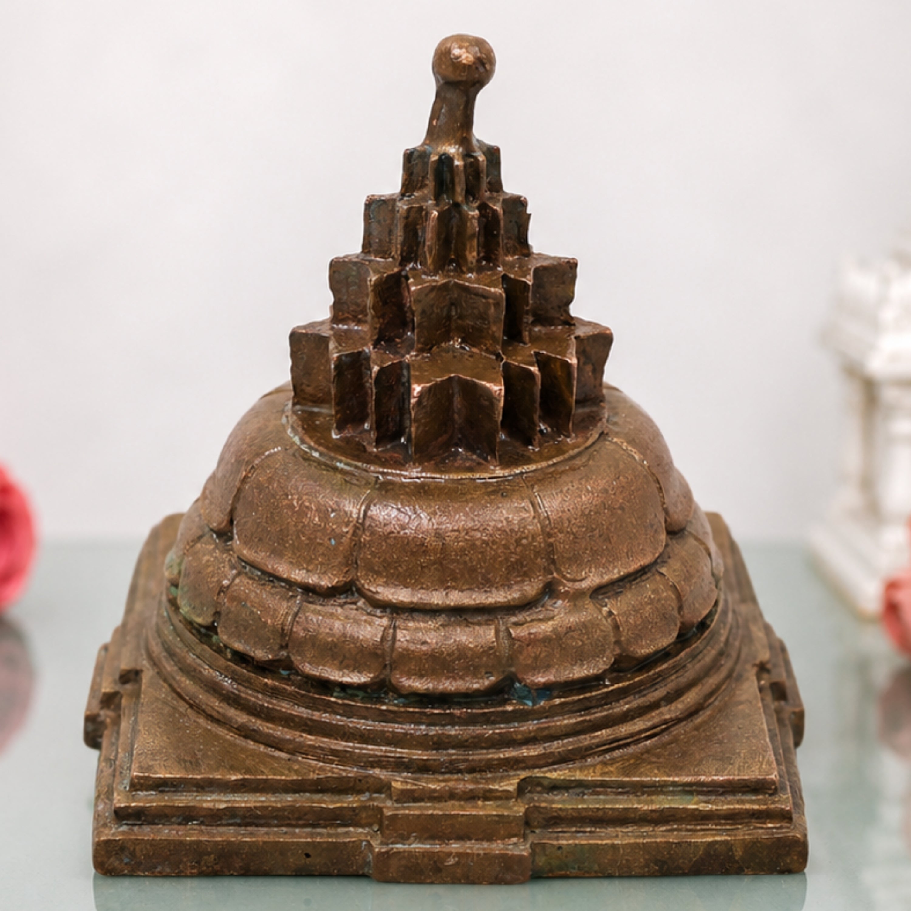 Bronze Maha Meru Sri Chakra Yantra, Handcrafted Chola Style for Pooja, Vastu, Home Temple & Spiritual Gifting, Brown, 2.5 Inch, 1 Piece