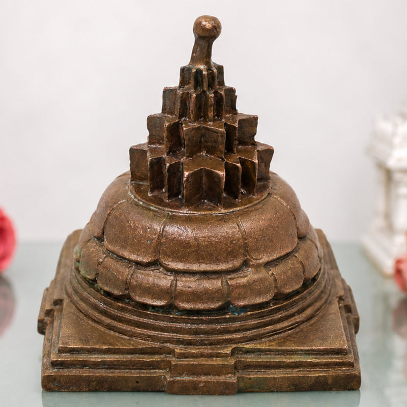 Bronze Maha Meru Sri Chakra Yantra, Handcrafted Chola Style for Pooja, Vastu, Home Temple & Spiritual Gifting, Brown, 2.5 Inch, 1 Piece