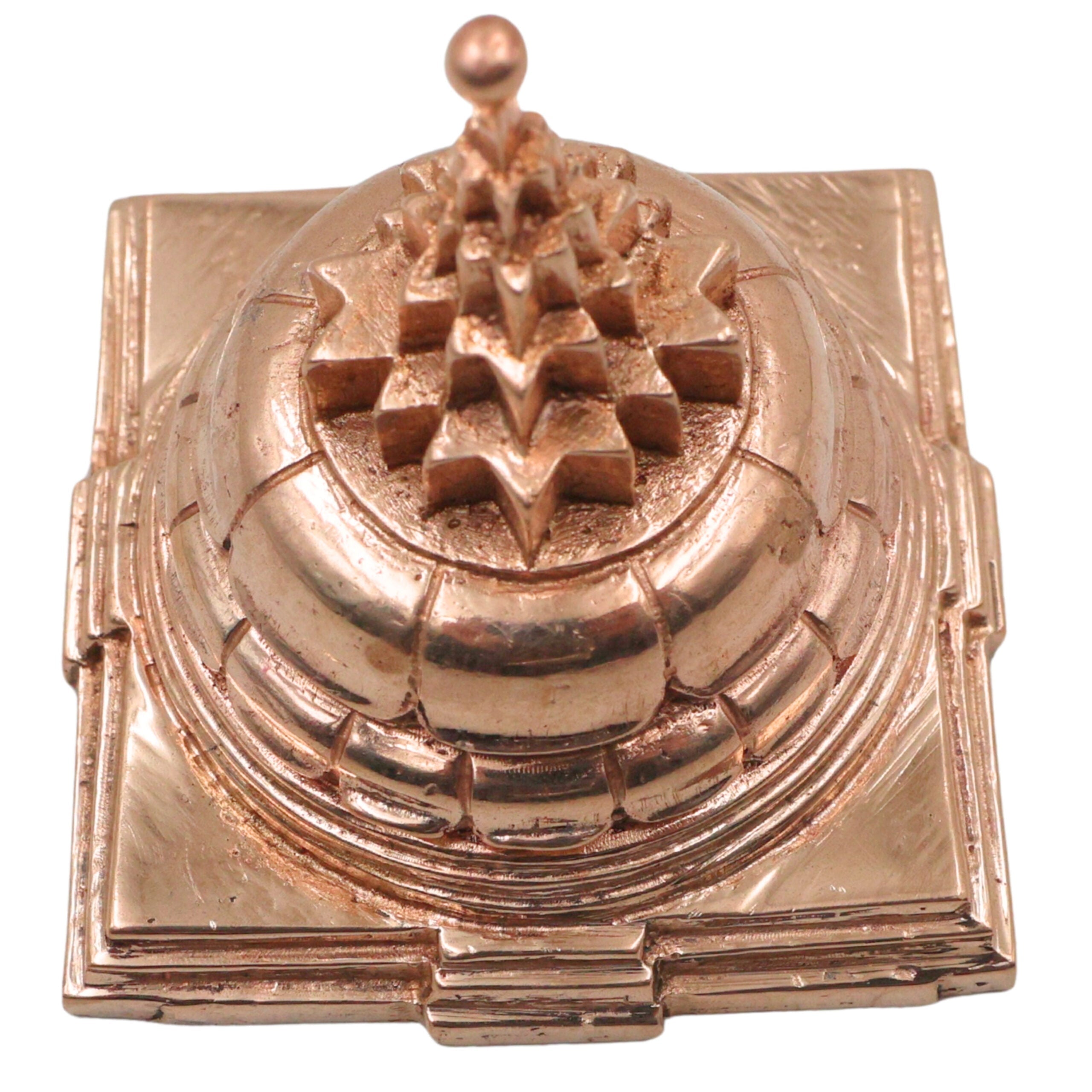 Bronze Shree Yantra Meru Sri Chakra, Panchaloha Style Navavarana Tripura Sundari Lalita Chakra for Pooja, Vastu & Prosperity, Gold, 2 Inch, 1 Piece