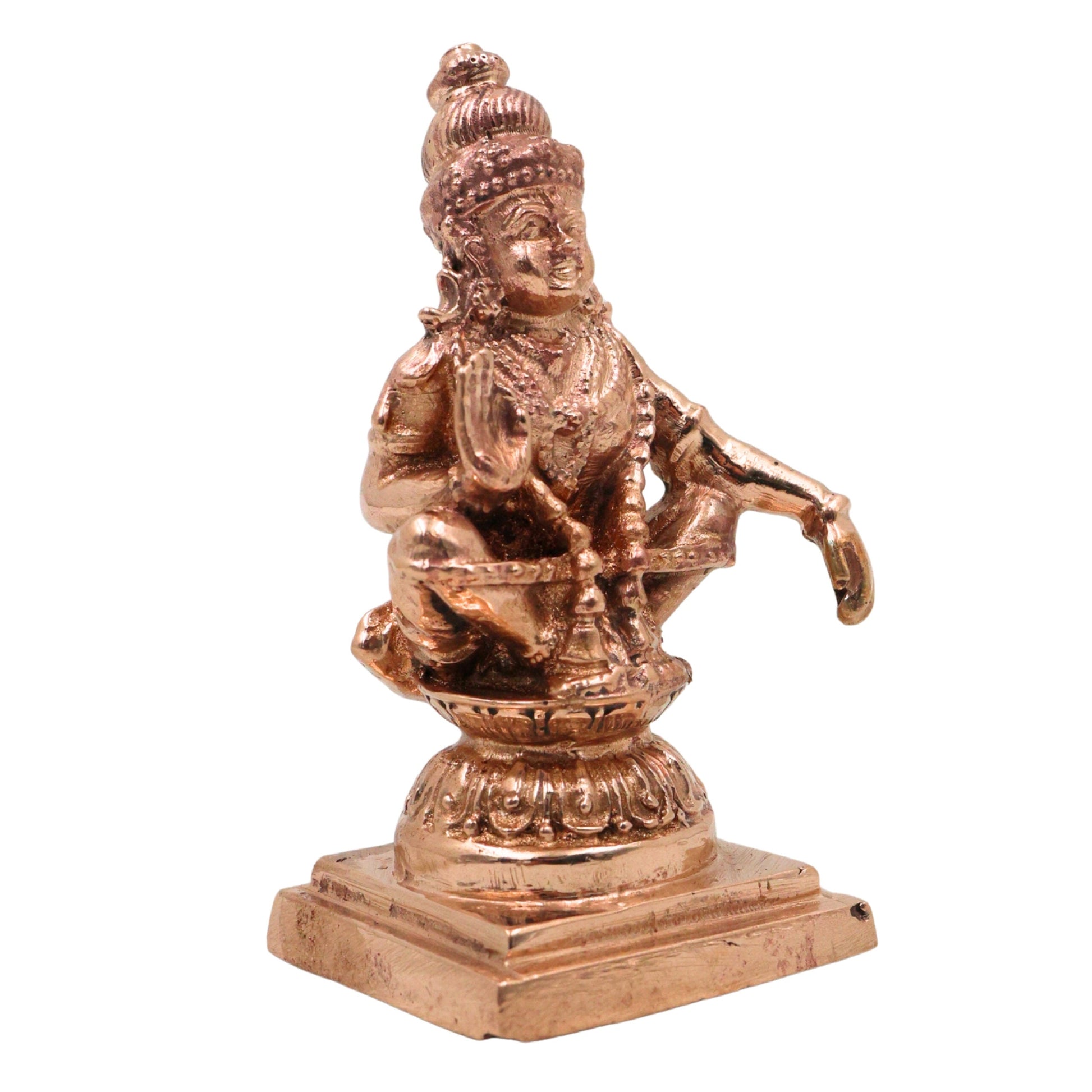 Bronze Lord Ayyappa Idol, Handcrafted Swami Ayyappa Manikandan Dharma Shasta Sabarimala Vigraham for Pooja & Worship, Gold, 3 Inch, 1 Piece
