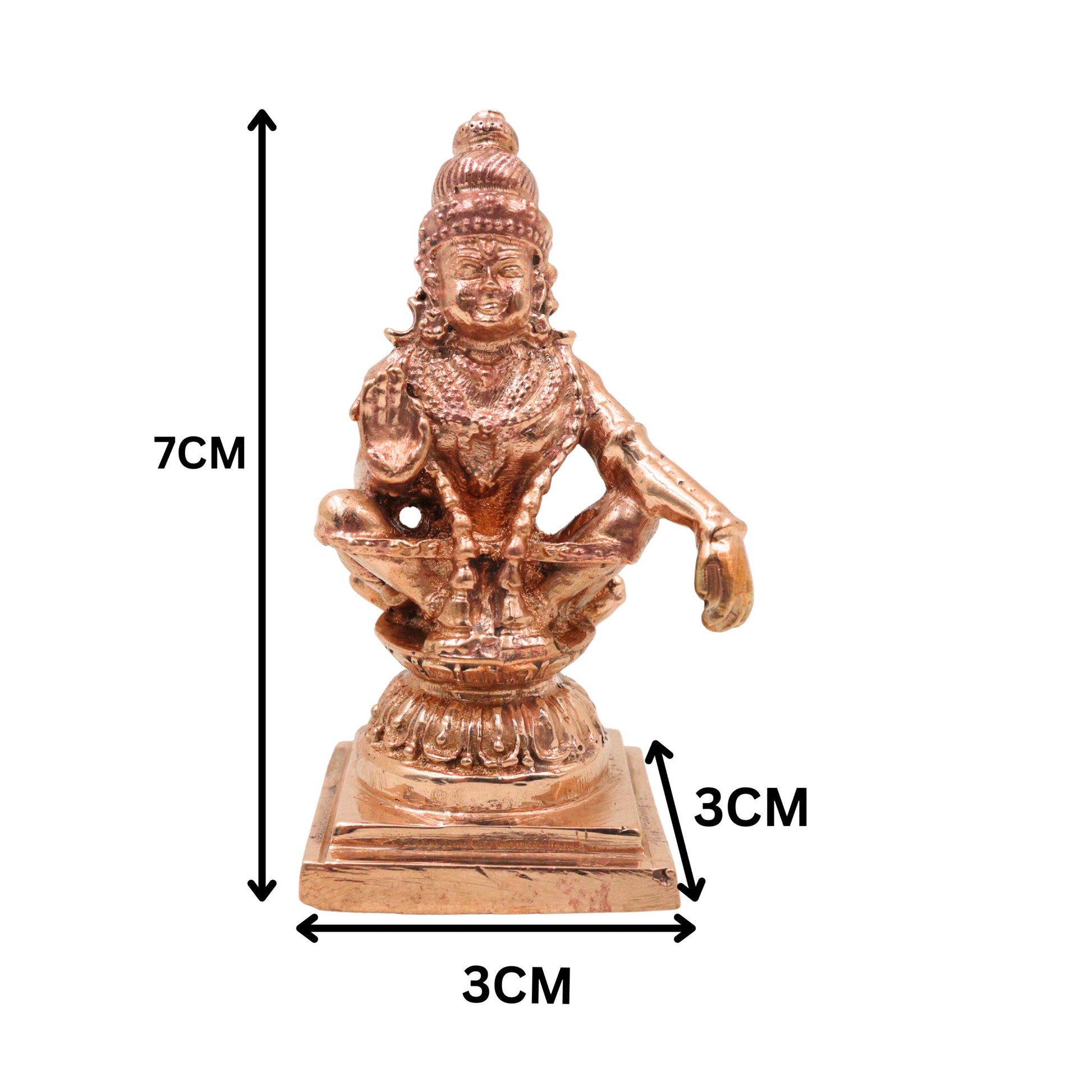 Bronze Lord Ayyappa Idol, Handcrafted Swami Ayyappa Manikandan Dharma Shasta Sabarimala Vigraham for Pooja & Worship, Gold, 3 Inch, 1 Piece