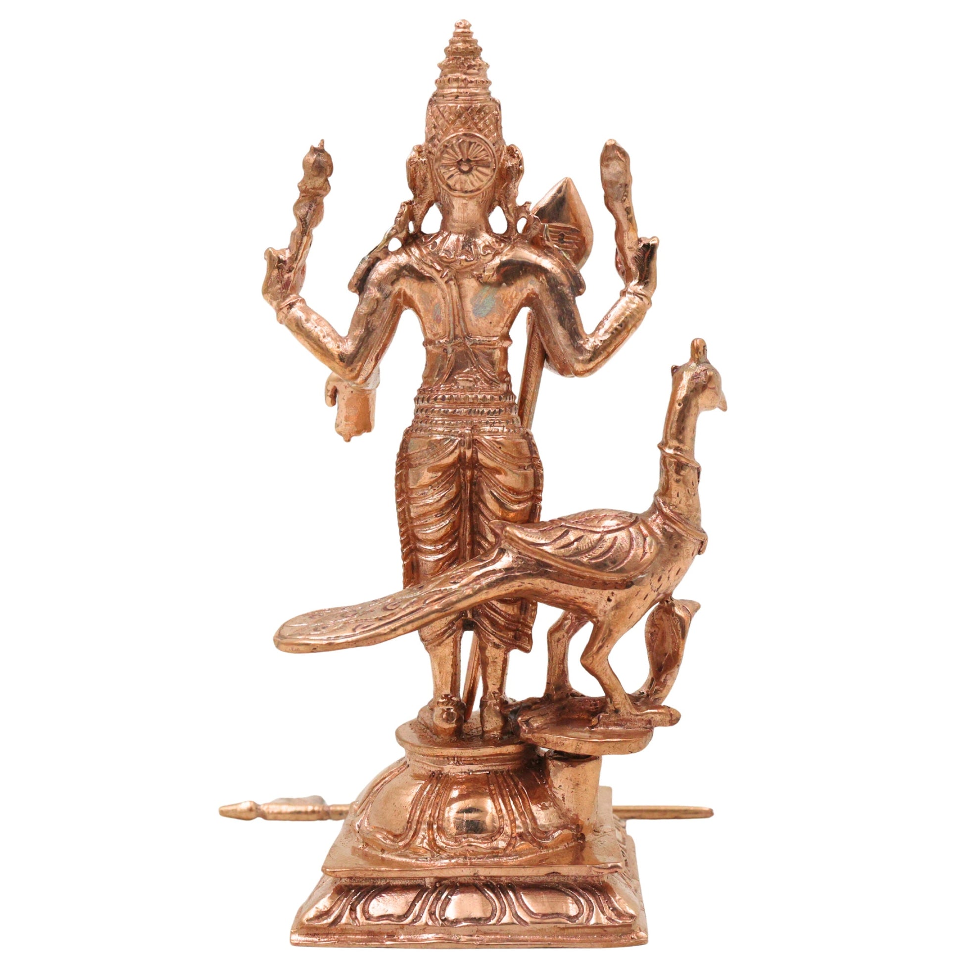 Bronze Murugan Idol, Handcrafted Kartikeya Subramanya Skanda Shanmukha Arumugam Velan Divine South Indian Chola Art Sculpture , Gold, 5 Inch, 1 Piece