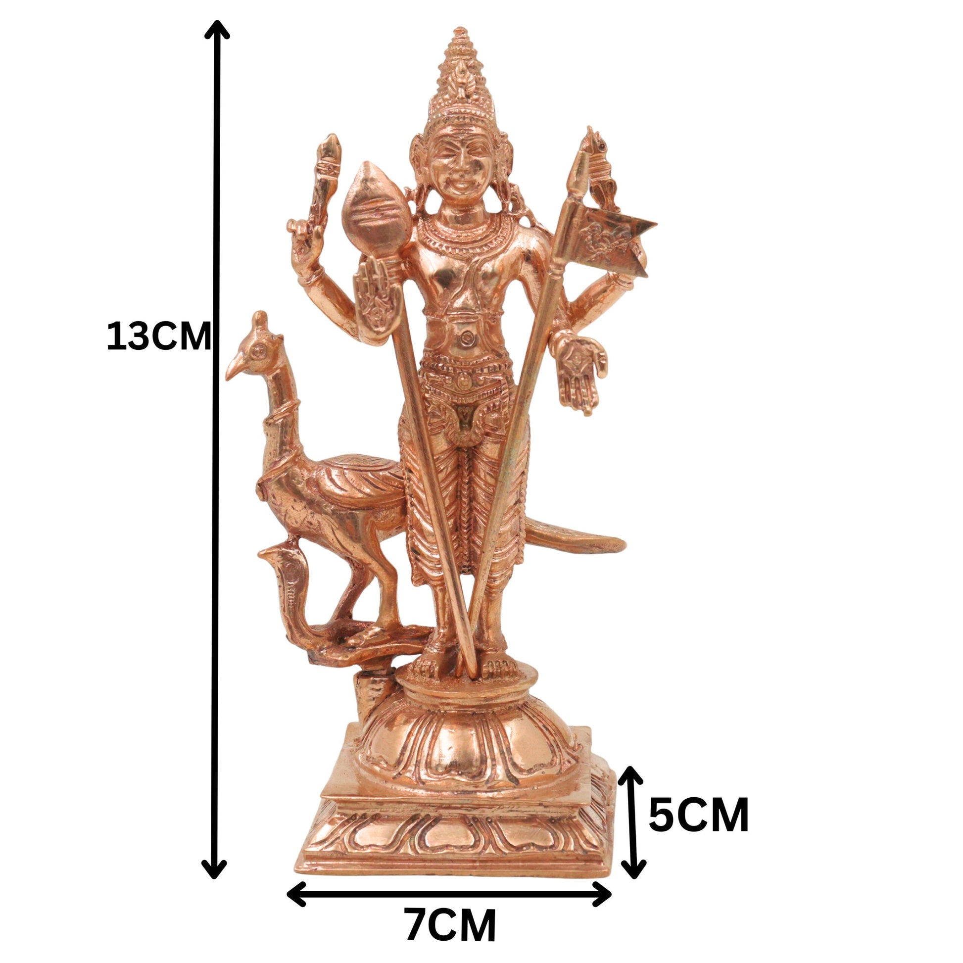 Bronze Murugan Idol, Handcrafted Kartikeya Subramanya Skanda Shanmukha Arumugam Velan Divine South Indian Chola Art Sculpture , Gold, 5 Inch, 1 Piece