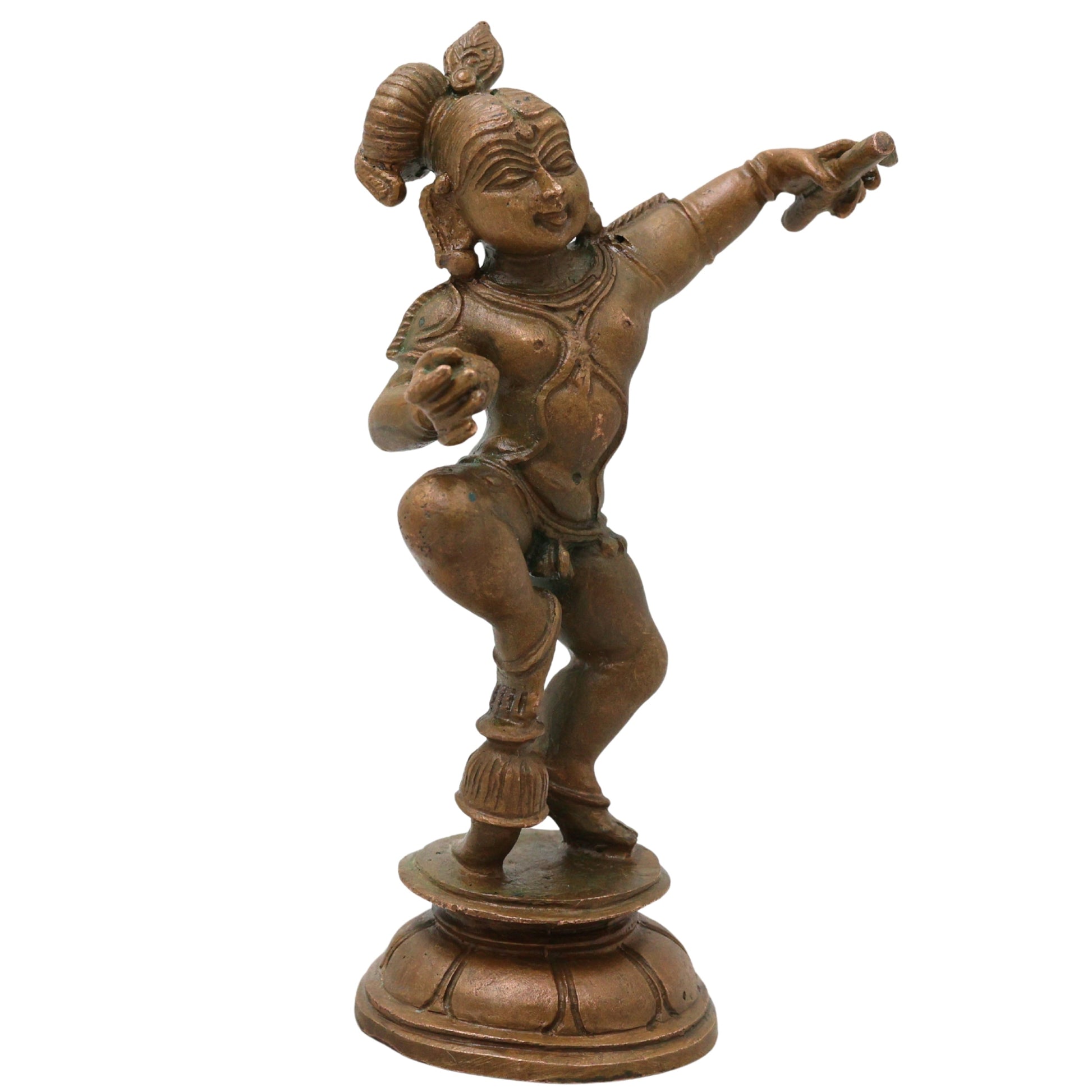 Bronze Shree Krishna, laddu Gopal Idol, Kanha Gopal Govind Murti Panchaloha Style Bal Gopal Murlidhar Shyam Sundar Dwarkadhish Statue for Pooja Home Decor 14 cm, Brown, 5.5 Inch, 1 Piece