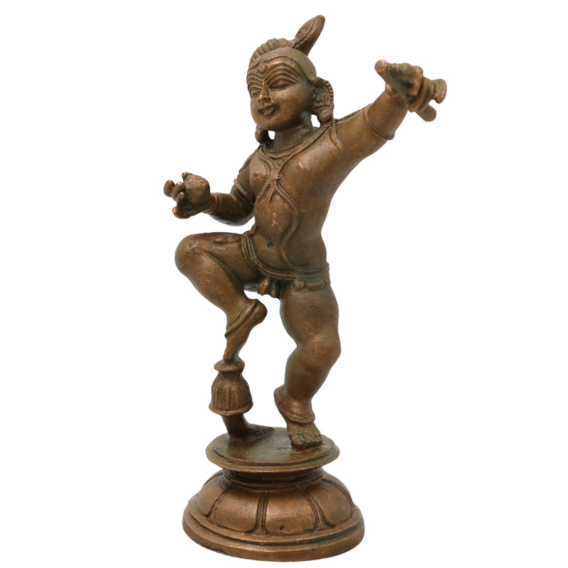 Bronze Shree Krishna, laddu Gopal Idol, Kanha Gopal Govind Murti Panchaloha Style Bal Gopal Murlidhar Shyam Sundar Dwarkadhish Statue for Pooja Home Decor 14 cm, Brown, 5.5 Inch, 1 Piece