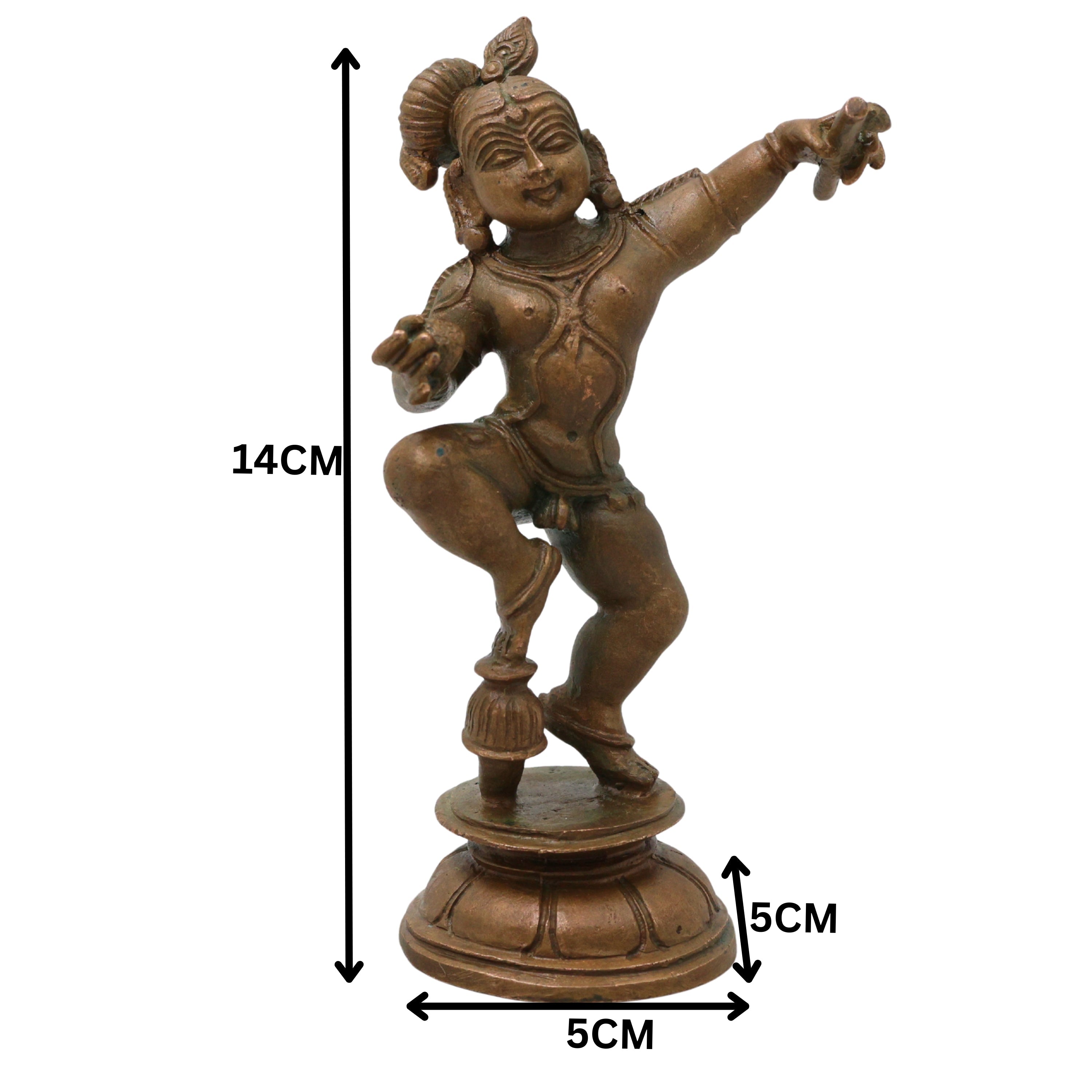 Bronze Shree Krishna, laddu Gopal Idol, Kanha Gopal Govind Murti Panchaloha Style Bal Gopal Murlidhar Shyam Sundar Dwarkadhish Statue for Pooja Home Decor 14 cm, Brown, 5.5 Inch, 1 Piece