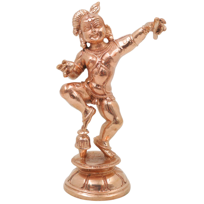 Bronze Ladoo Gopal Idol, Bala Krishna Bal Gopal Makhan Chor Panchaloha Style Divine Pooja Sculpture, Gold, 5.5 Inch, 1 Piece