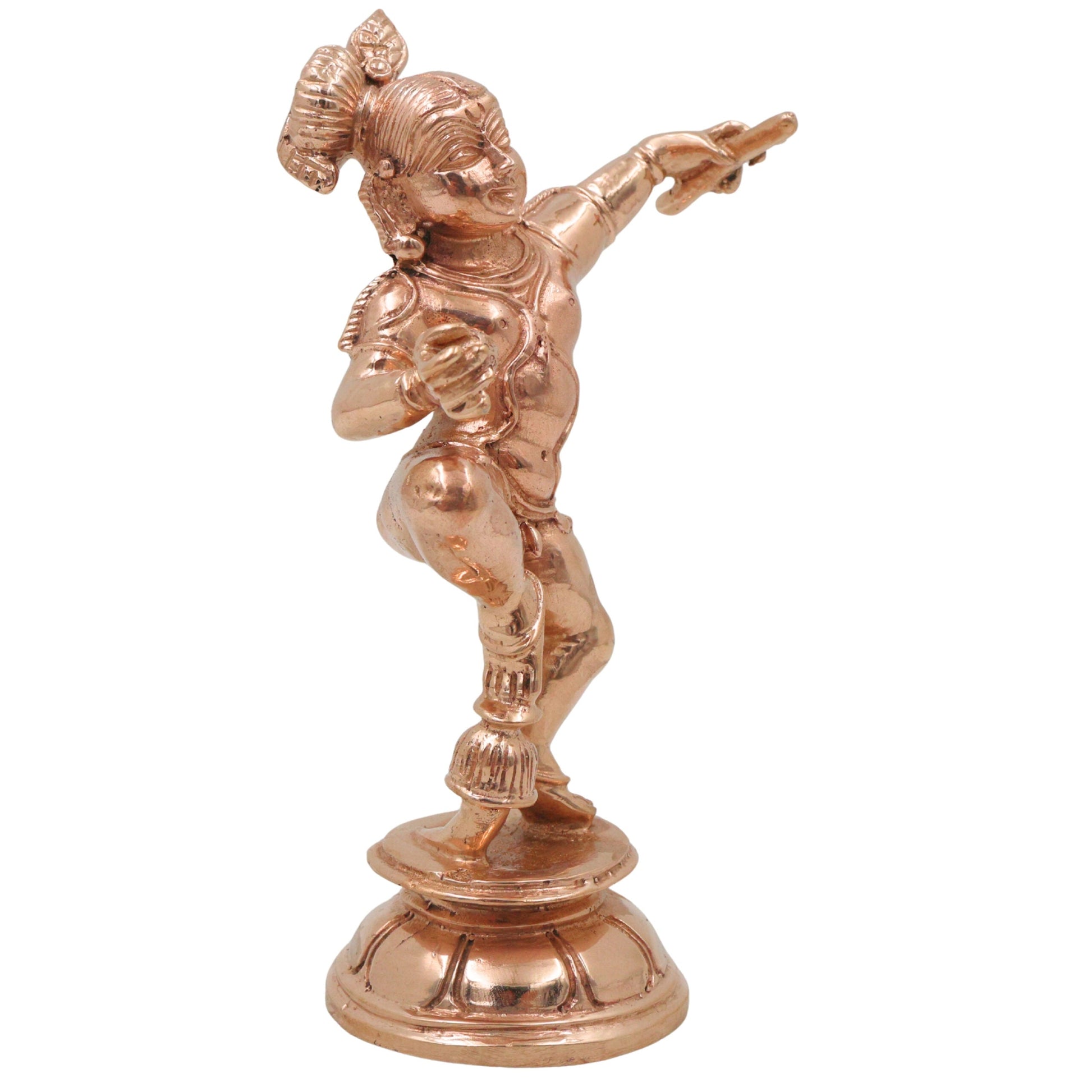 Bronze Ladoo Gopal Idol, Bala Krishna Bal Gopal Makhan Chor Panchaloha Style Divine Pooja Sculpture, Gold, 5.5 Inch, 1 Piece