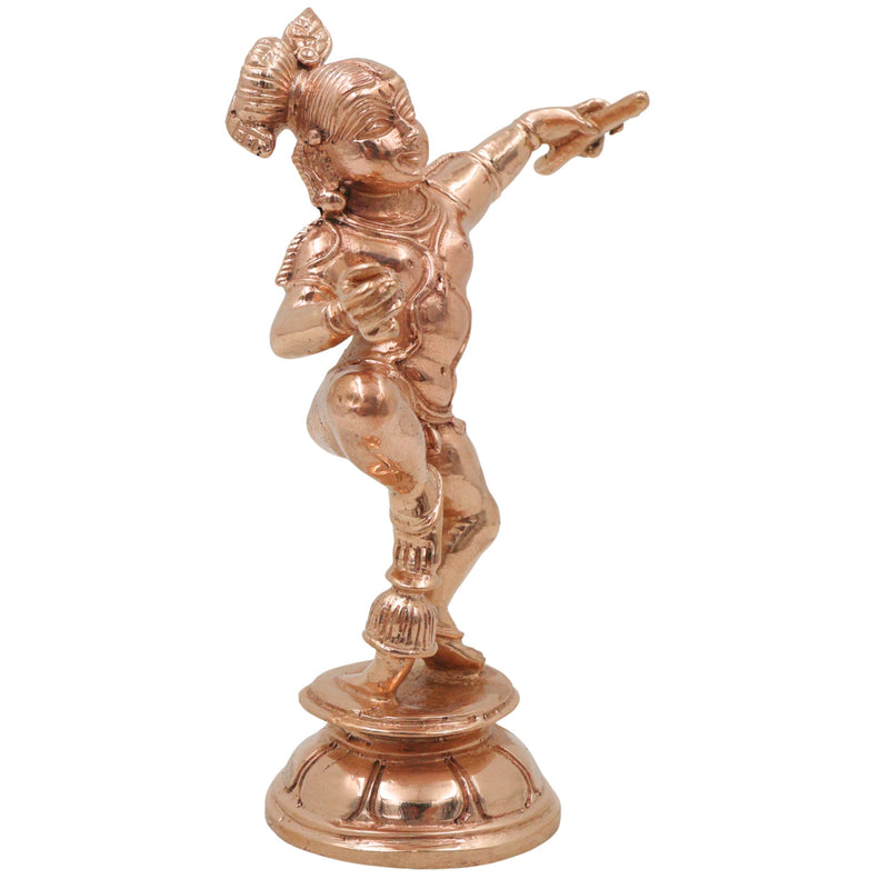 Bronze Ladoo Gopal Idol, Bala Krishna Bal Gopal Makhan Chor Panchaloha Style Divine Pooja Sculpture, Gold, 5.5 Inch, 1 Piece