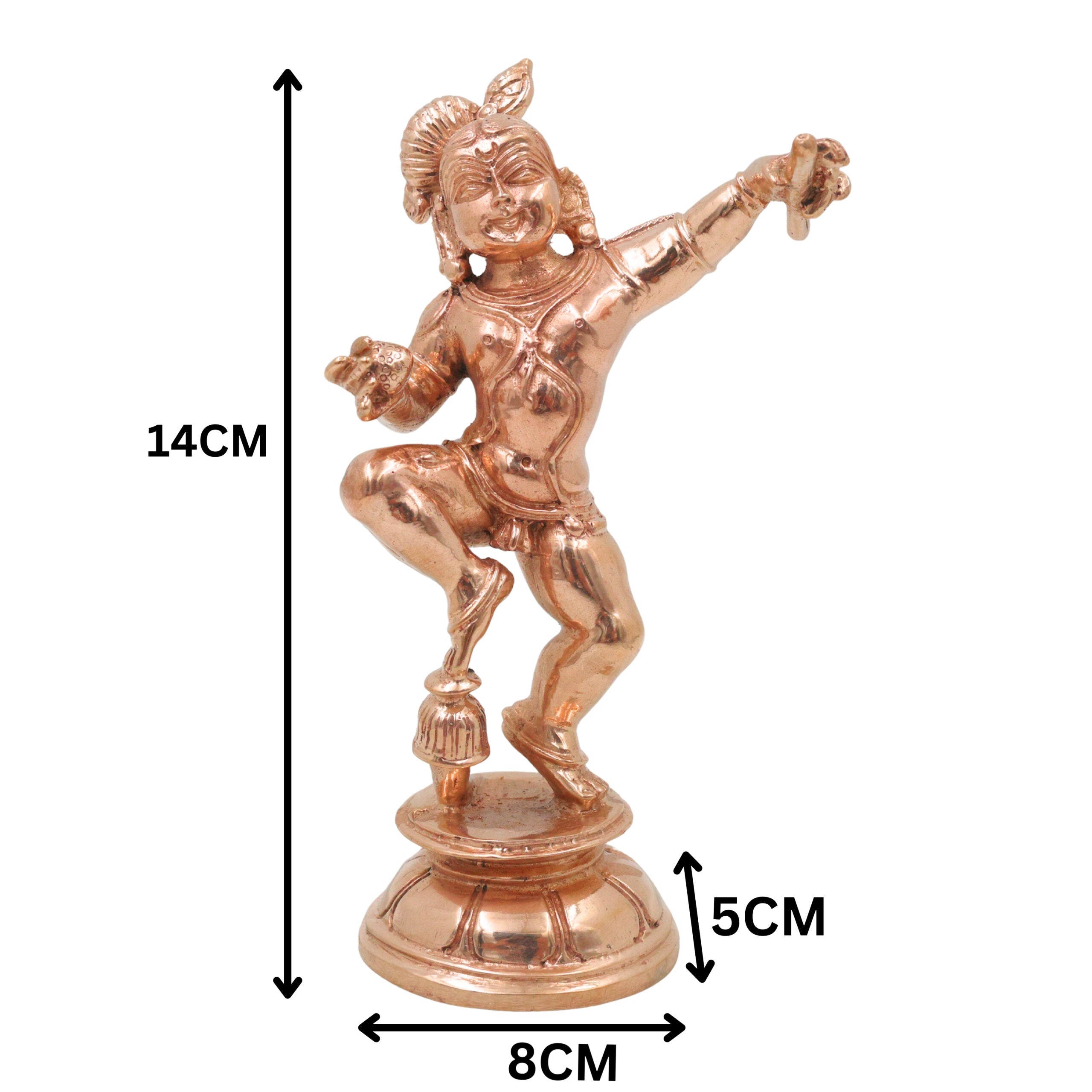 Bronze Ladoo Gopal Idol, Bala Krishna Bal Gopal Makhan Chor Panchaloha Style Divine Pooja Sculpture, Gold, 5.5 Inch, 1 Piece