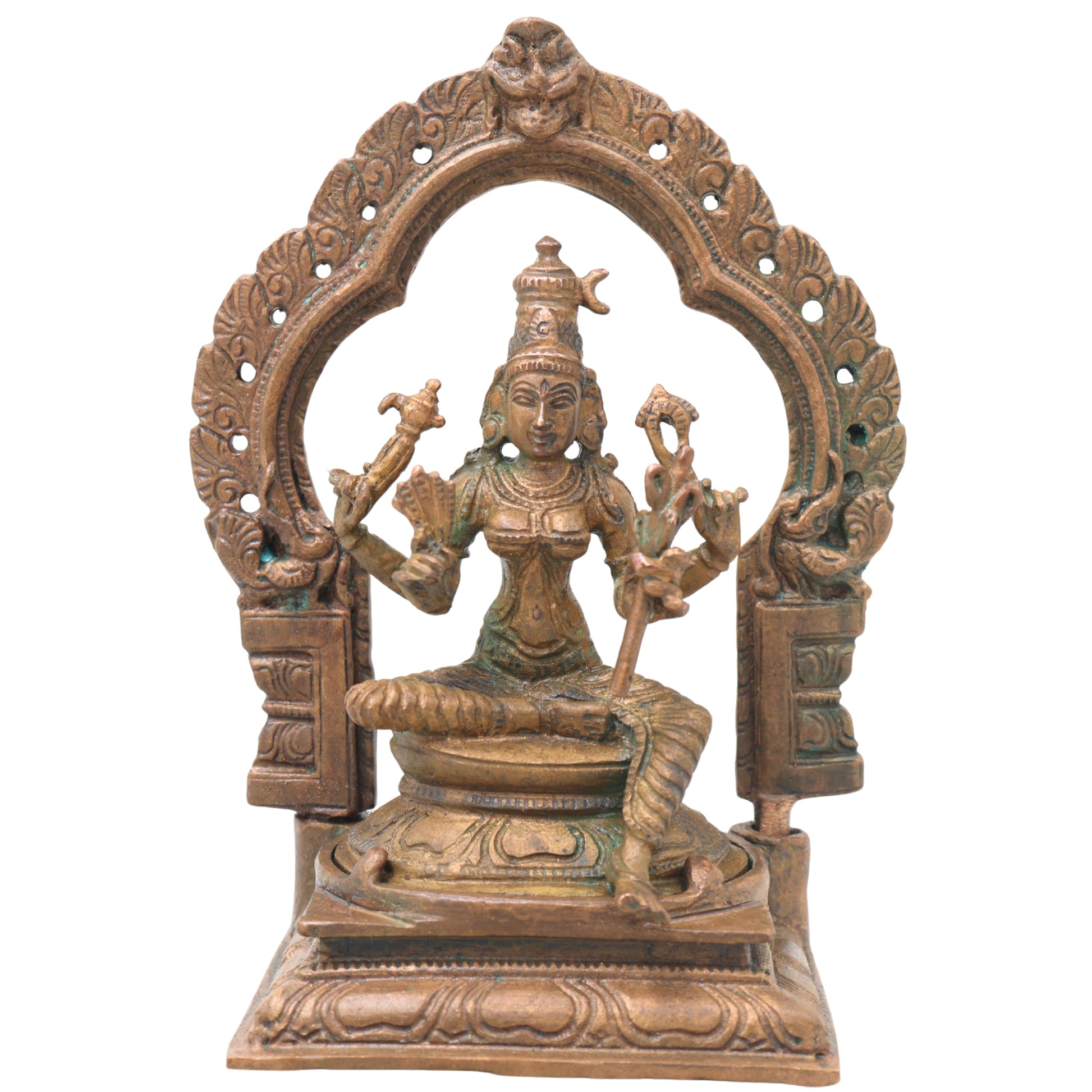 Bronze Raja Rajeshwari Amman Idol Lalita Tripurasundari Parashakti Devi Murti for Pooja Home Decor, Brown, 5 Inch, 1 Piece