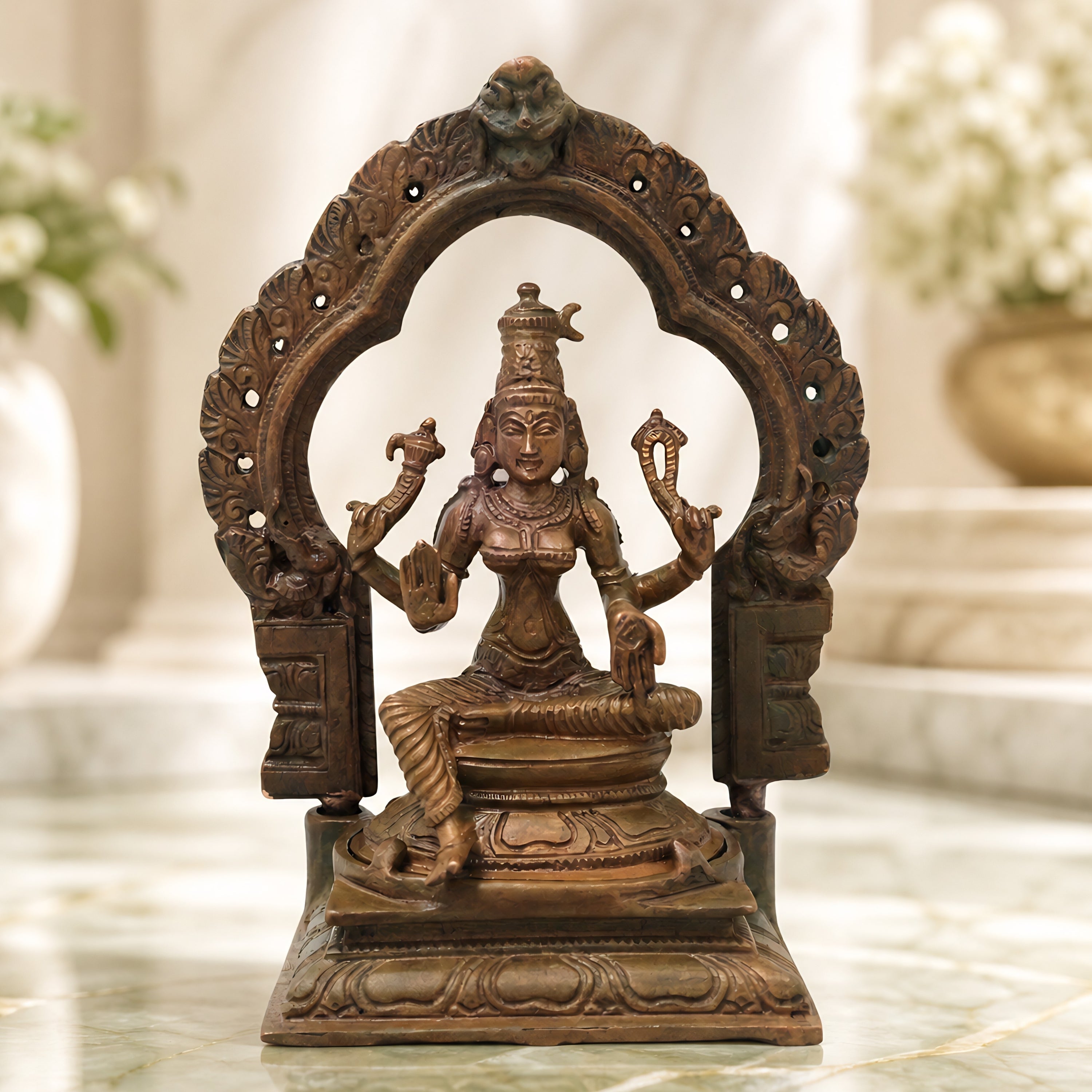Bronze Parvati Devi Idol Parvathi Gauri Ambika Amman Shakti Murti for Pooja Home Decor Temple Statue, Brown, 5 Inch, 1 Piece