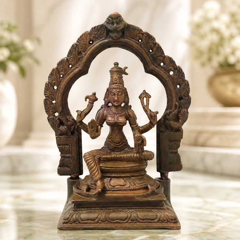 Bronze Parvati Devi Idol Parvathi Gauri Ambika Amman Shakti Murti for Pooja Home Decor Temple Statue, Brown, 5 Inch, 1 Piece