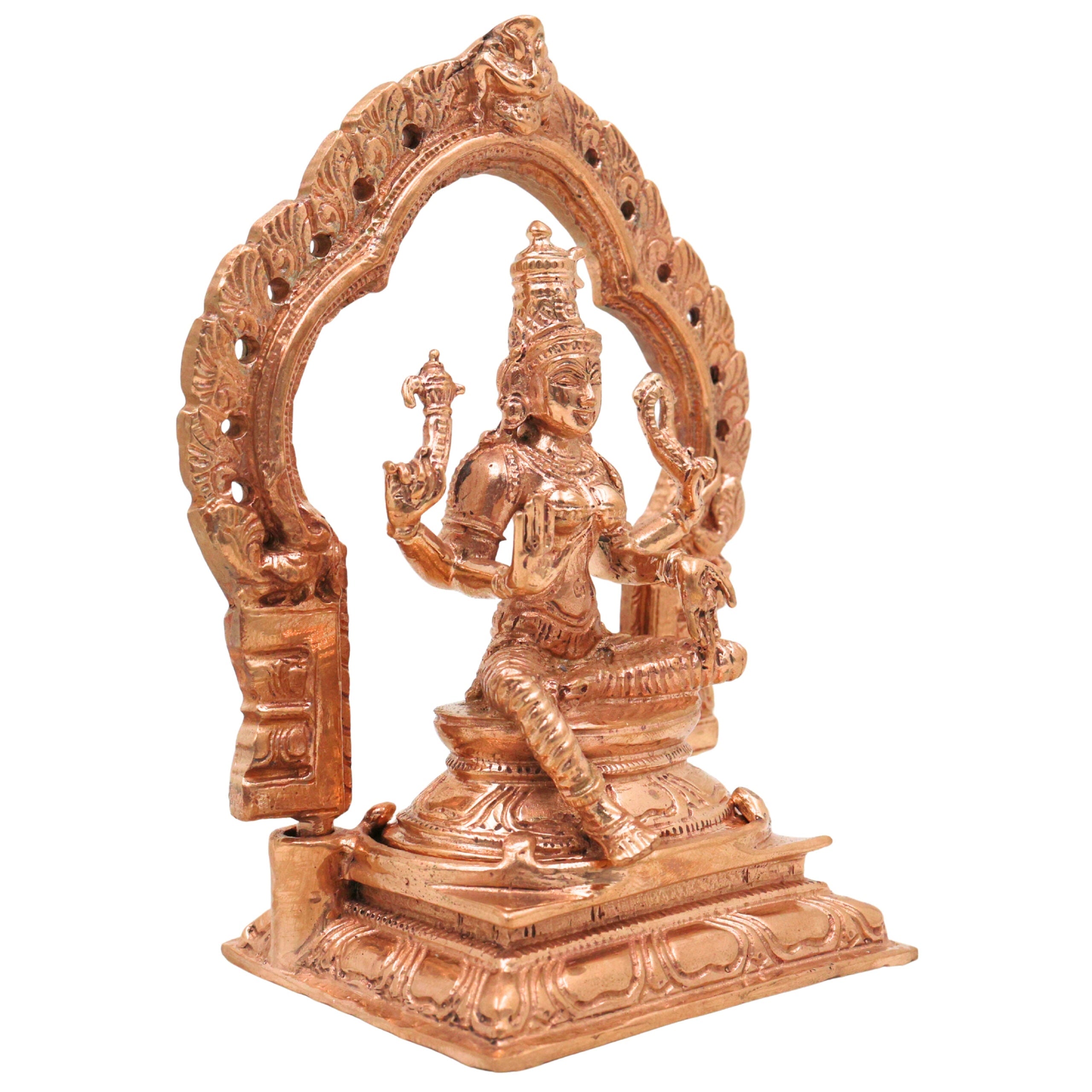 Bronze Bhuvaneshwari Devi Idol, Adi Parashakti Mahavidya Bhuvaneshvari Panchaloha Shakti Vigraham, Tripura Sundari Rajarajeshwari Murti, Gold, 5 Inch, 1 Piece