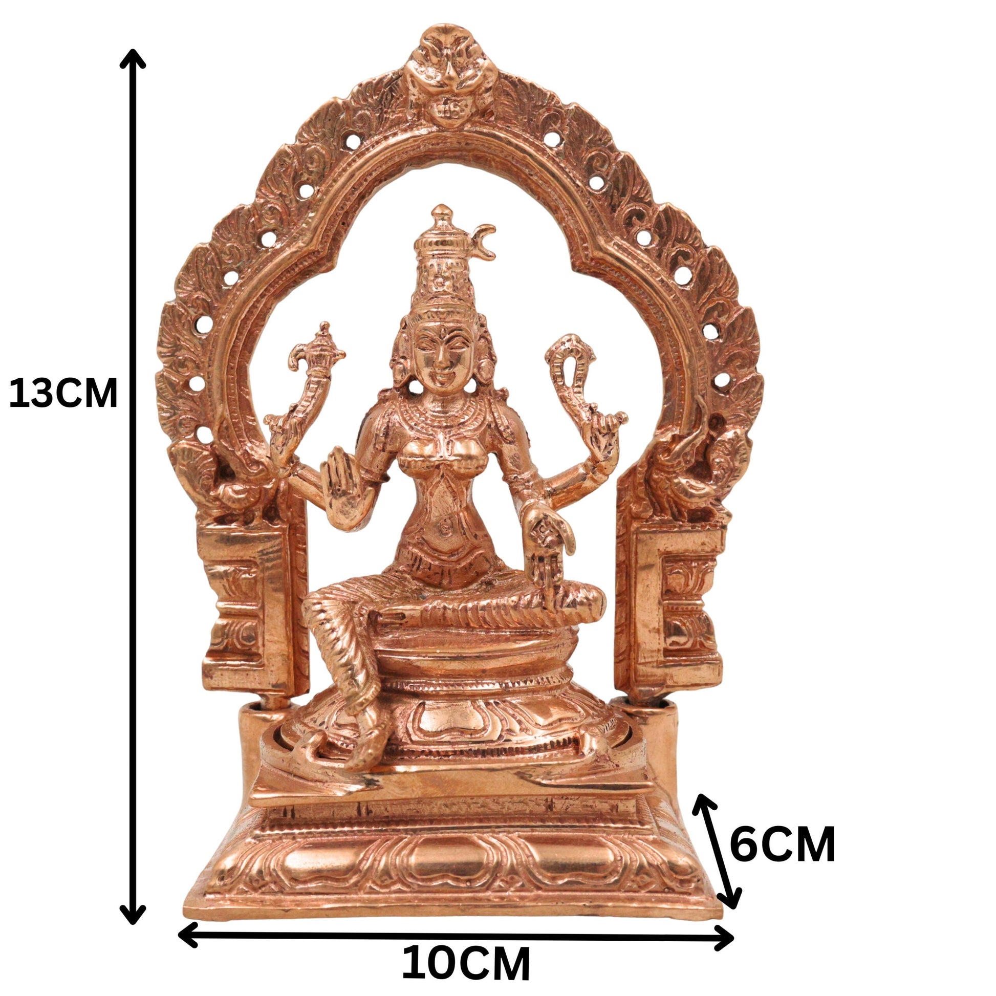 Bronze Bhuvaneshwari Devi Idol, Adi Parashakti Mahavidya Bhuvaneshvari Panchaloha Shakti Vigraham, Tripura Sundari Rajarajeshwari Murti, Gold, 5 Inch, 1 Piece