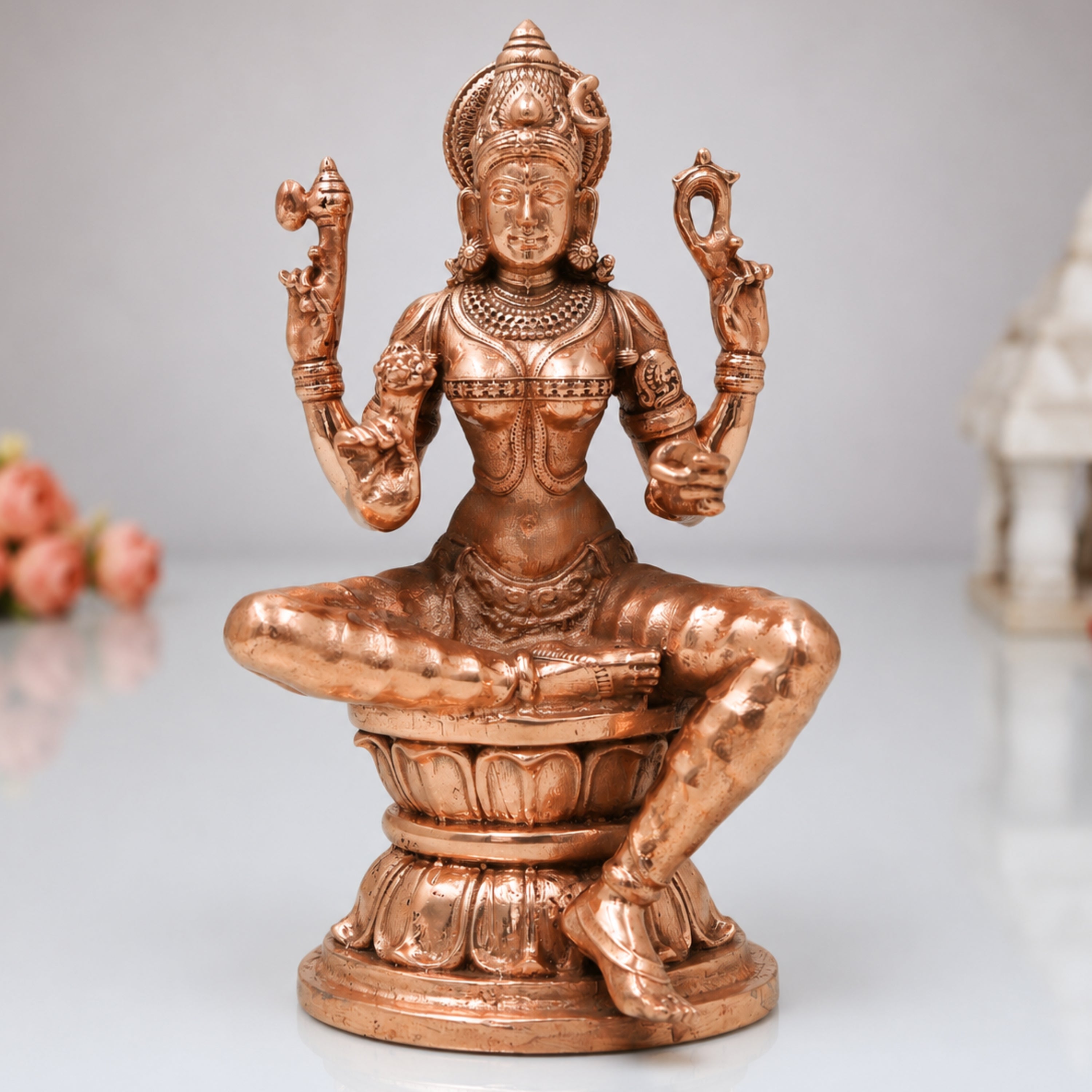 Bronze Raj Rajeshwari Idol, Sri Lalita Tripura Sundari Chola Art Murti for Pooja, Home Temple & Gifting, Gold, 4.5 Inch, 1 Piece