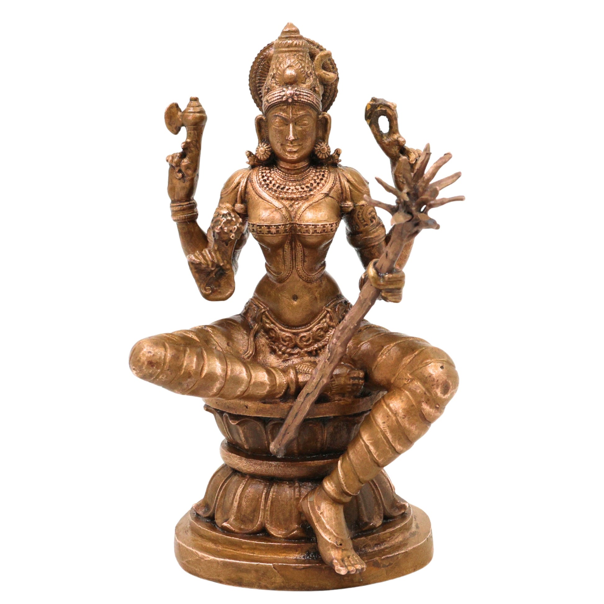 Bronze Raj Rajeshwari Idol, Sri Rajarajeshwari Lalita Tripurasundari Panchaloha Vigraham, Adi Parashakti Shodashi Devi South Indian Temple Sculpture, Brown, 4 Inch, 1 Piece